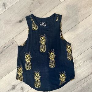 Navy Tank Top with Pineapple Print